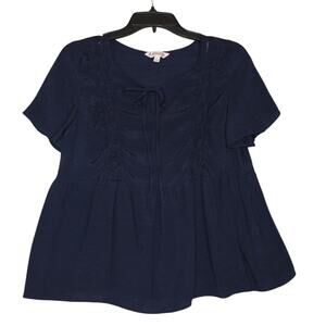 Nanette Lepore‎ W Size Medium SS Navy Blue Blouse w/tie front